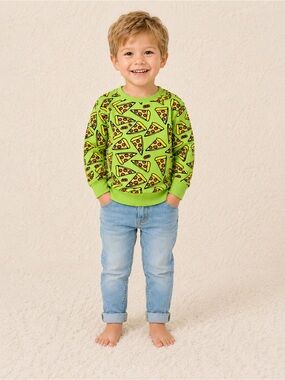 Purl Lamb Kids Pizza Print Long-Sleeve Top - Lime Green / Small shop 100% cotton